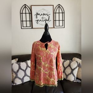 Vintage World Market Women's Long Sleeve Tassel Fringe Shirt Size S Boho Chic